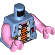 Torso Jacket, Red and Yellow Shirt, White Snaps Print, Bright Pink Arms and Hands