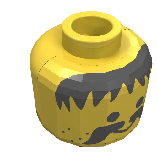 Minifig Head, Messy Hair, Moustache and Stubble Print [Blocked Open Stud]