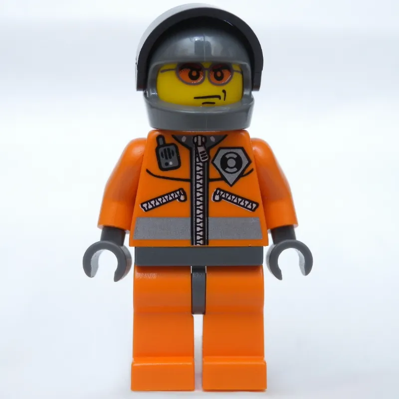 Coast Guard, Orange Jumpsuit with Zipper, Radio, and Badge, Dark Gray Hands, Dark Bluish Gray Helmet with Visor, Orange Sunglasses