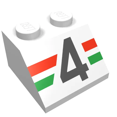 Slope 45° 2 x 2 with Black '4' over Red and Green Stripes Print