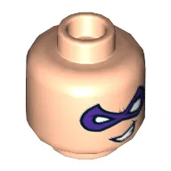 Minifig Head Riddler, Dual Sided, Purple Eyemask, Crooked Mouth Grin / Frown Print [Hollow Stud]