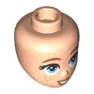 Minidoll Head Nougat Eyebrows, Bright Light Blue Eyes, Freckles, Open Mouth