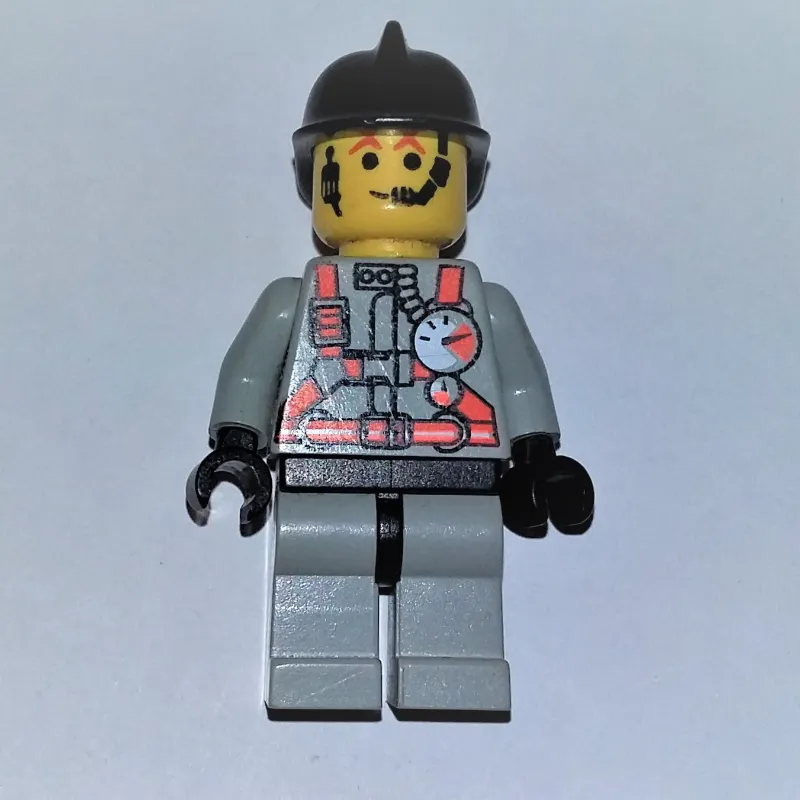 Fireman, Light Gray Fire Suit with Gauges and Straps, Black Helmet, Headset