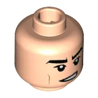 Minifig Head Bruce Wayne (Batman), Eyebrows, Brown Cheek Lines, Lopsided Open Mouth Grin Print
