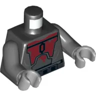 Torso Armor, Dark Red Plates, Tattered Print (Super Commando), Dark Bluish Gray Arms, Light Bluish Gray Hands