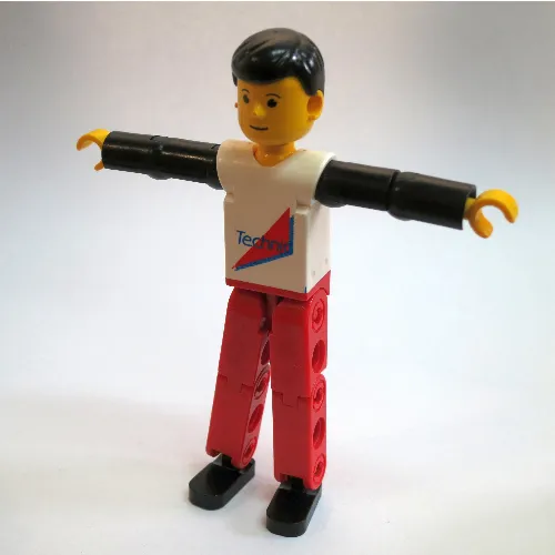 Technic Figure Red Legs, White Top with Red Triangle Print, Black Arms