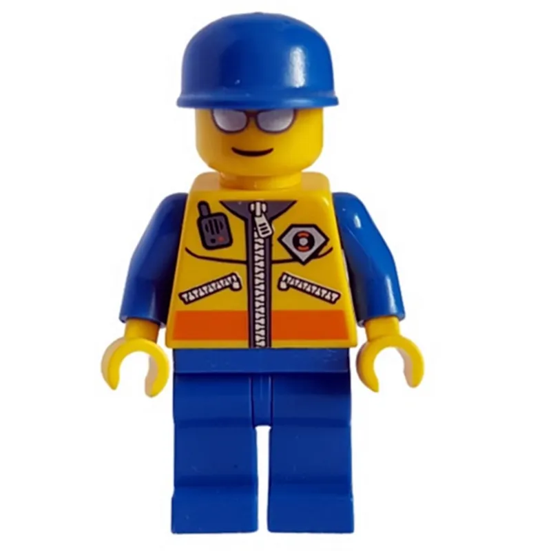 Coast Guard, Yellow Jacket with Zipper, Radio and Badge, Blue Cap, Silver Sunglasses