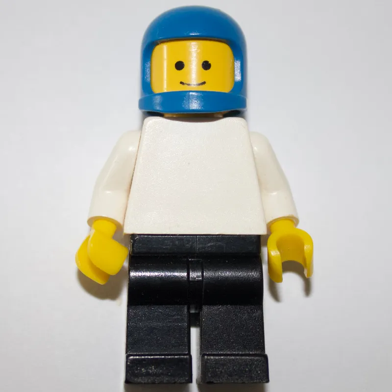 Man, Plain White Torso, Black Legs, Blue Helmet