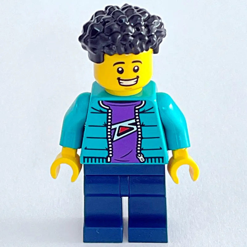 Man, Dark Turquoise Jacket, Dark Blue Legs, Black Hair