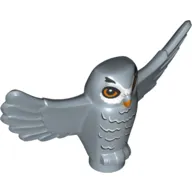 Animal, Bird, Owl Small with Open Wings, Angular Features with Orange Eyes and Beak and Dark Bluish Gray and White Rippled Chest Feathers Print