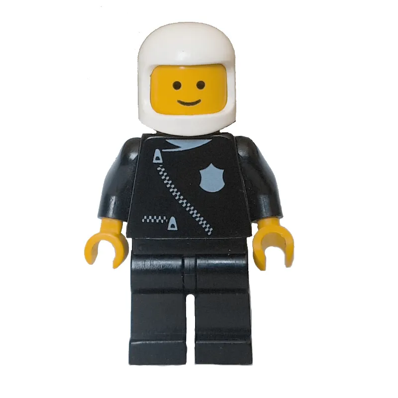 Policeman, Black Jacket with Zipper, White Helmet (3842a Helmet)