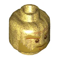 Minifig Head Sensei Wu, Gold Eyebrows and Beard / Braid on Back, Dark Red Eyes Print