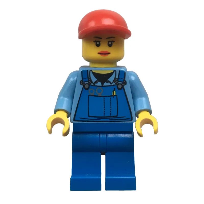 Woman, Blue Overalls, Red Cap