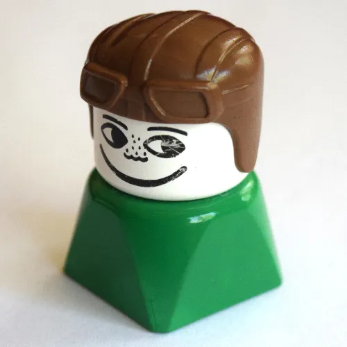 Duplo 2 x 2 x 2 Figure Brick Early, Aviator Hat Brown, Looking Left Print