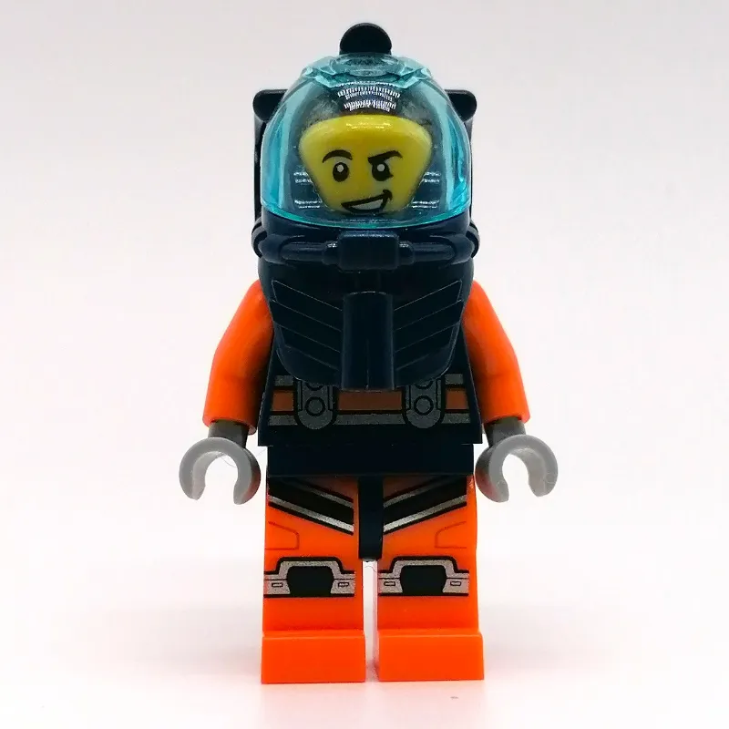 Diver, Man, Dark Blue and Orange Wetsuit, Dark Blue Diving Helmet with Visor