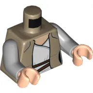 Torso Jacket, Open over White Tunic and Reddish Brown Rope Belt Print (Luke Skywalker), Light Bluish Gray Arms, Light Nougat Hands