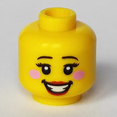 Minifig Head Bumblebee Girl, Eyebrows, Eyelashes, Red Lips, Open Smile and Pink Cheeks Print
