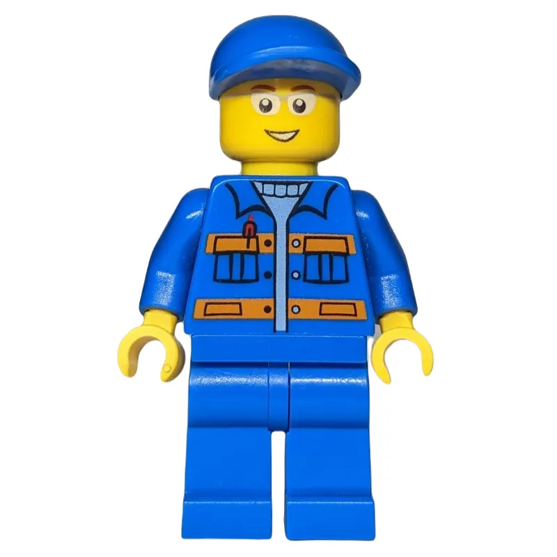 Ground Crew, Blue Jumpsuit with Orange Stripes and Pockets, Blue Cap, Glasses