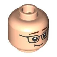 Minifig Head Margo, Reddish Brown Eyebrows, Black Glasses, Lopsided Smile/Open Mouth Surprised