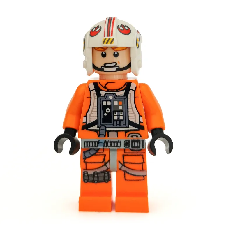Luke Skywalker, Orange Rebel Pilot Outfit, Light Bluish Gray Hips, Black Hands, Printed Visor