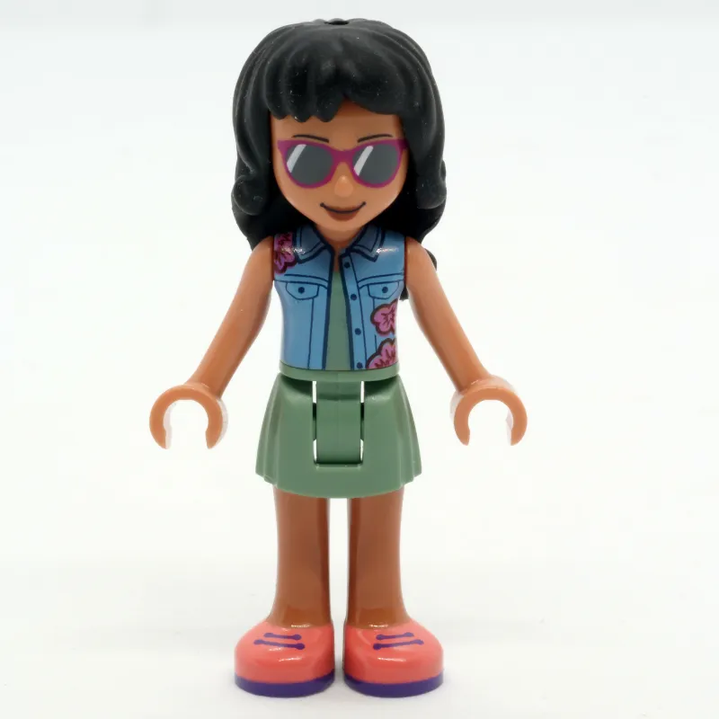 Savannah - Blue Top, Sand Green Skirt, Black Hair