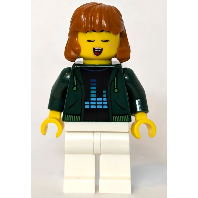 Woman, Dark Green Jacket, White Legs, Dark Orange Hair