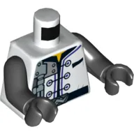 Torso Robe with Three Black Clasps, Mechanical Components and Silver Saw Blade Emblem Print, Black Arms and Hands