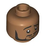 Minifig Head Bruno, Black Eyebrows, Mustache, Beard, Raised Eyebrow, Smirk / Green Eyes Stare