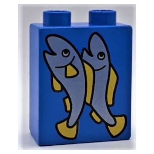 Duplo Brick 1 x 2 x 2 with 2 Fish Print