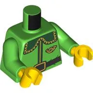 Torso Jacket with Large Rounded Dark Green Collar, Gold trim, Post Office Horn, Black Belt print Bright Green Arms, Yellow Hands