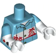 Torso, Dual Molded Arms, Hawaiian Shirt Palm Trees Print, Medium Azure Sleeves Pattern, White Arms and Hands