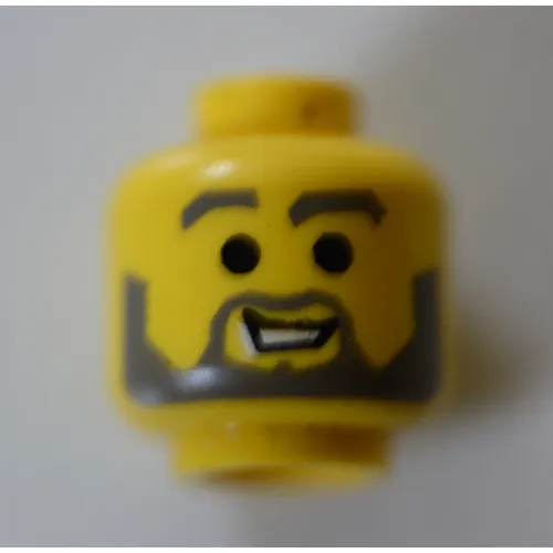 Minifig Head Jedi / Mac, Beard with Raised Gray Eyebrows and Open White Mouth, Black Pupils Print [Blocked Open Stud]
