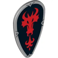 Shield Ovoid with Red Dragon Head and Fire on Black Background Print