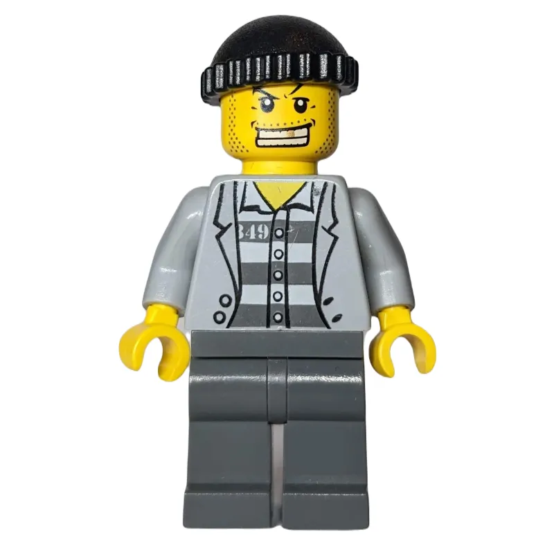 Criminal, Open Light Bluish Gray Jacket over Prison Shirt, Black Hat, Gold Tooth