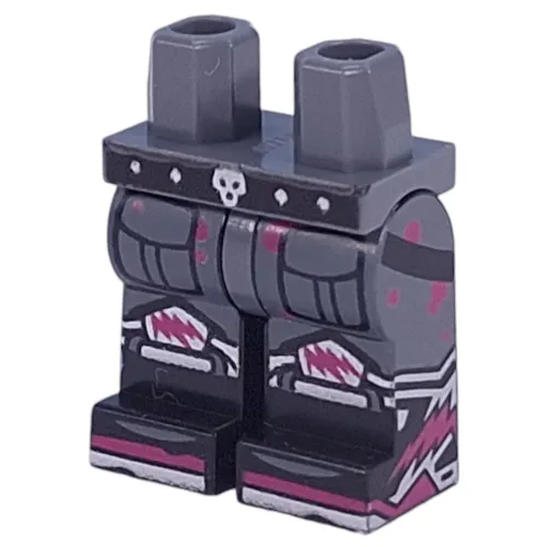 Hips and Black Legs with Black Belt, Silver Skull, Pockets, Magenta Spots print