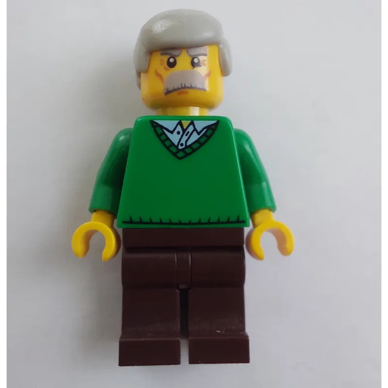 Man, Green V-Neck Sweater, Dark Brown Legs, Moustache