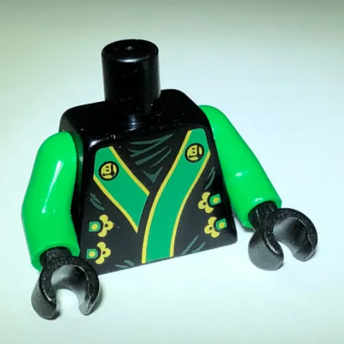 Torso Robe with Green and Gold Obi Sash Print, Bright Green Arms, Black Hands