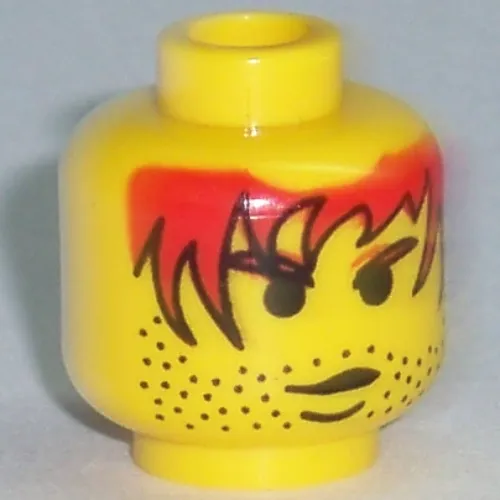 Minifig Head, Red Hair with Black Outline, Stubble Print [Blocked Open Stud]