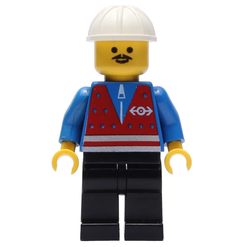 Train Worker - Red Vest, Black Legs, White Helmet, Mustache