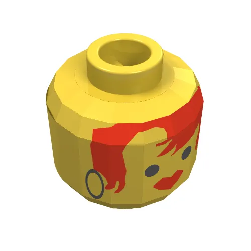 Minifig Head, Red Hair and Black Hoop Earrings Print [Blocked Open Stud]