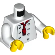 Torso Chef with 8 Buttons, Long Red Neckerchief, Light Bluish Gray Wrinkles / 'LEGO House Home of the Brick' Back Print, White Arms, Yellow Hands