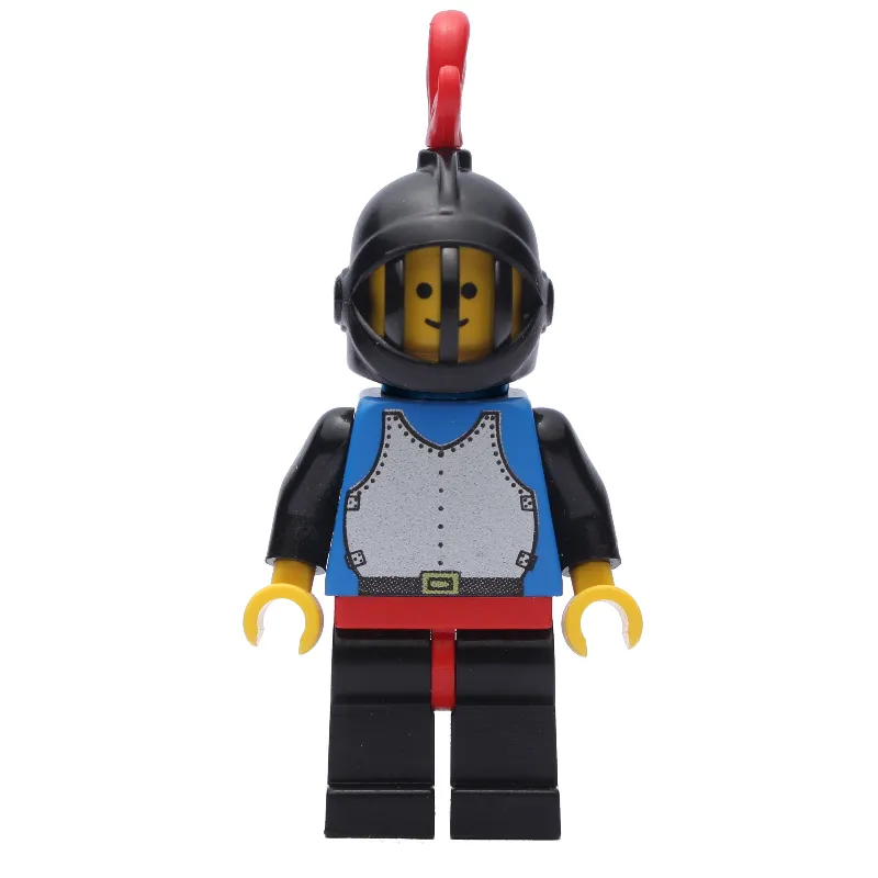 Knight (Breastplate on Blue) - Black Legs, Black Helmet, Red Plume, Plastic Cape