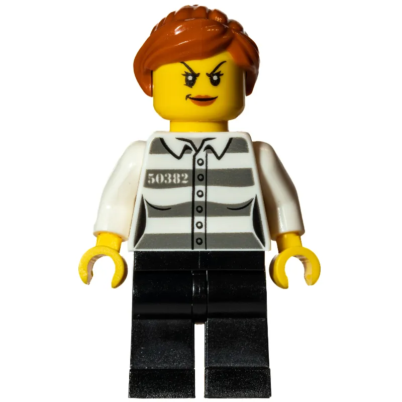 Criminal, Woman, Prison Shirt with #50382, Dark Orange Hair