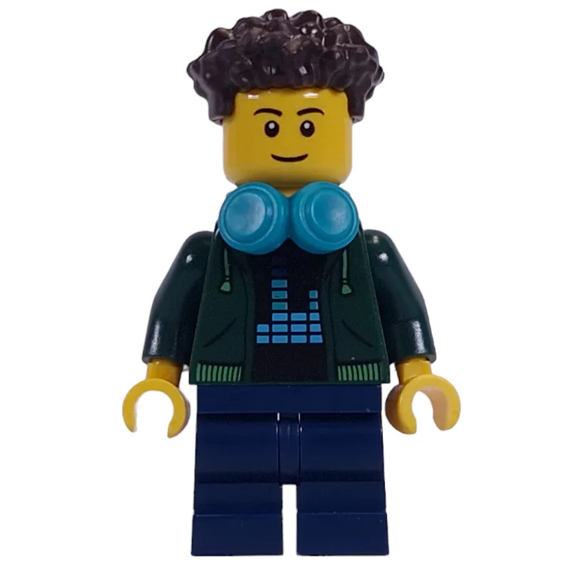 Dark Green Torso, Dark Blue Medium Legs, Dark Brown Hair, Dark Turquoise Headphones
