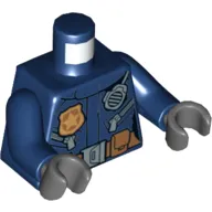 Torso Police Jacket with Radio, Zipper Pockets, and Gold Badge on Front / 'POLICE' on Back Print, Dark Blue Arms, Dark Bluish Gray Hands
