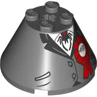 Cone 4 x 4 x 2, Axle Hole with Suit, Jacket, Black Collar, Spider Tie, White Shirt, Red Ribbon print
