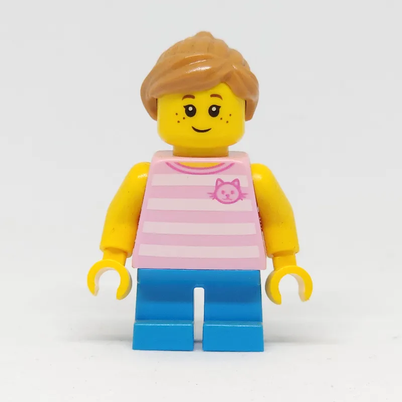 Kid, Bright Pink Torso, Blue Legs, Medium Nougat Hair