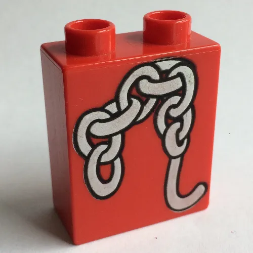 Duplo Brick 1 x 2 x 2 with Chain and Hook Print