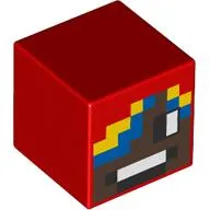 Minifig Head Special, Cube with Medium Brown Face, Yellow/Blue Hair print
