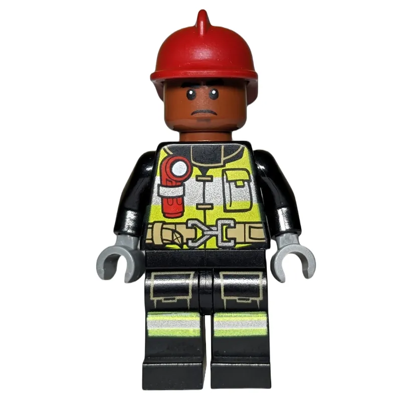 Firefighter with Reddish Brown Skin and Dark Red Fire Helmet